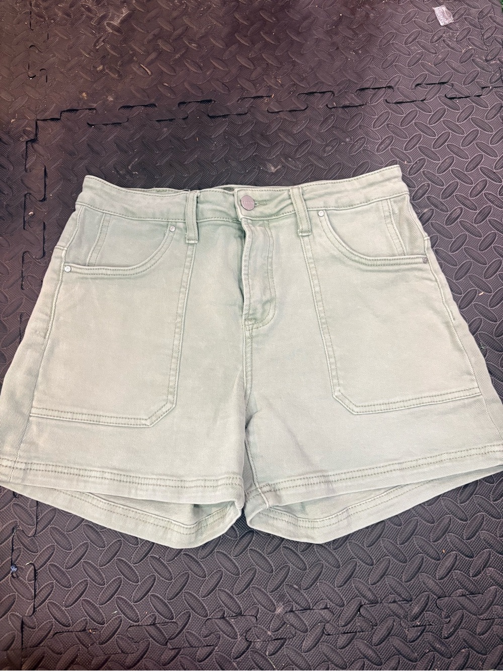 High-Rise Mint Denim Utility Shorts for Women